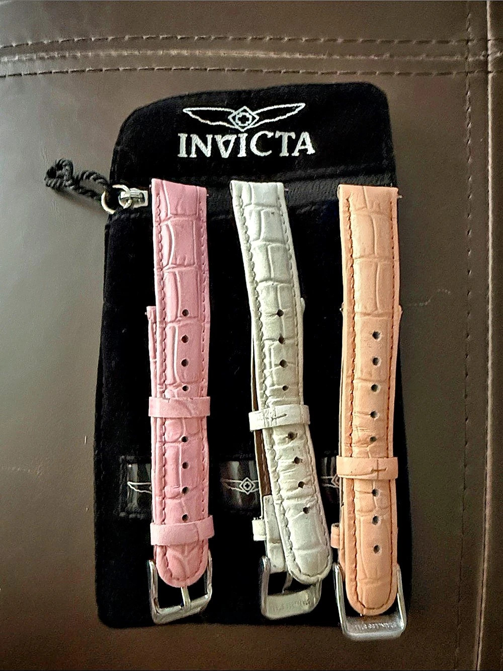 Invicta 16mm Leather Watch Strap Set Pink & White NWT